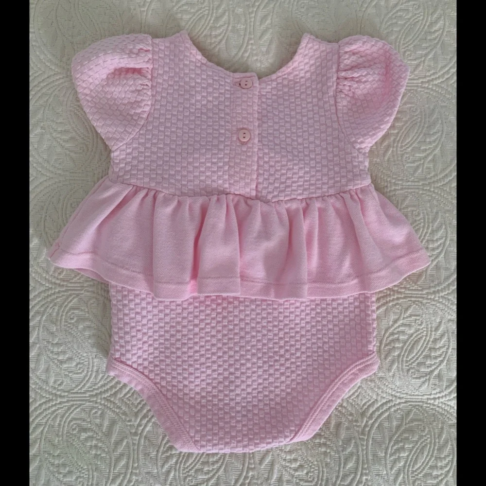 Vintage 90s Pants Set Girls 6-9M Pink 2 PC Skirted Bodysuit Outfit Textured Rose